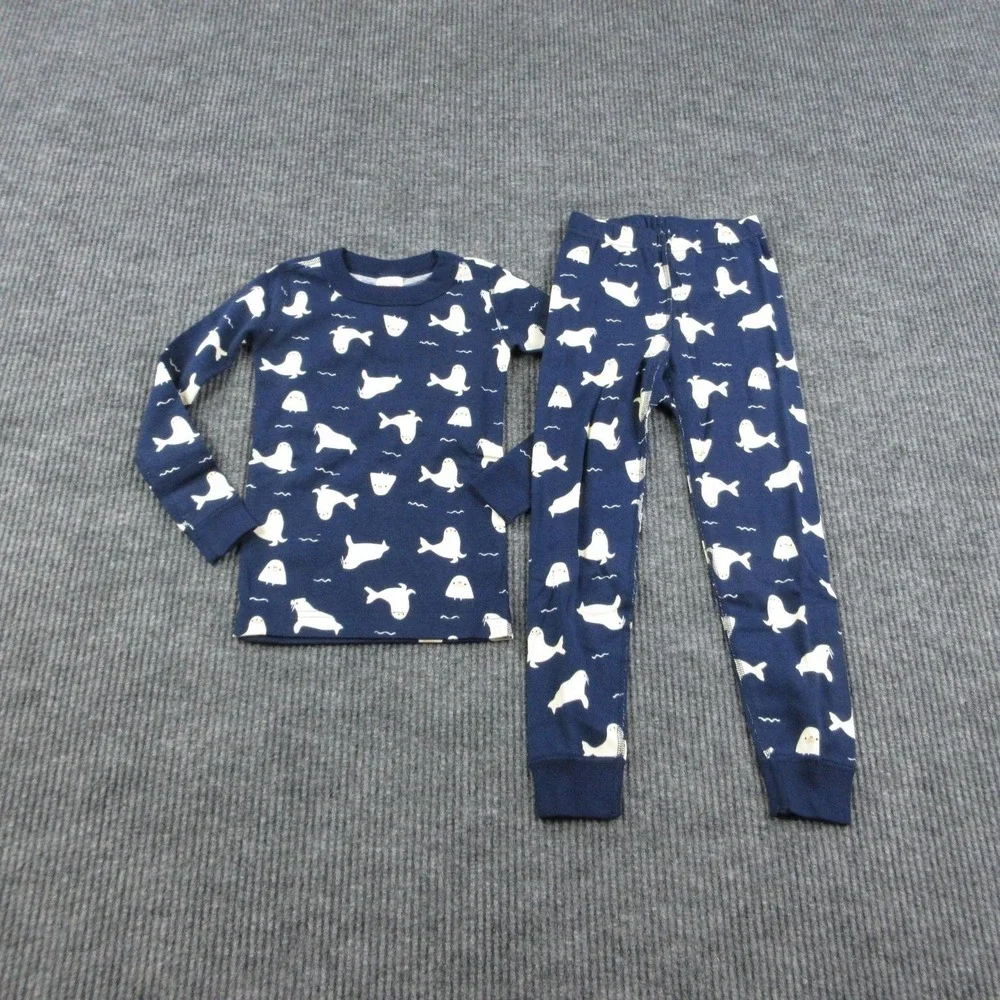 Hanna Andersson Pajama Set Kids 5 Years Blue Seal Animal Print Jersey NWT